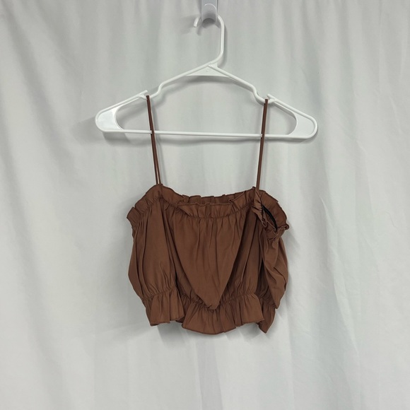 Brown Ruffle Detail Spaghetti Strap Crop Top - Picture 1 of 3
